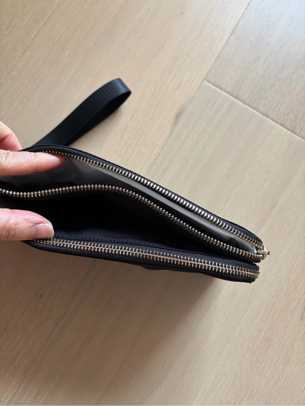 NWT Lululemon Black Wristlet Pouch with NYU logo